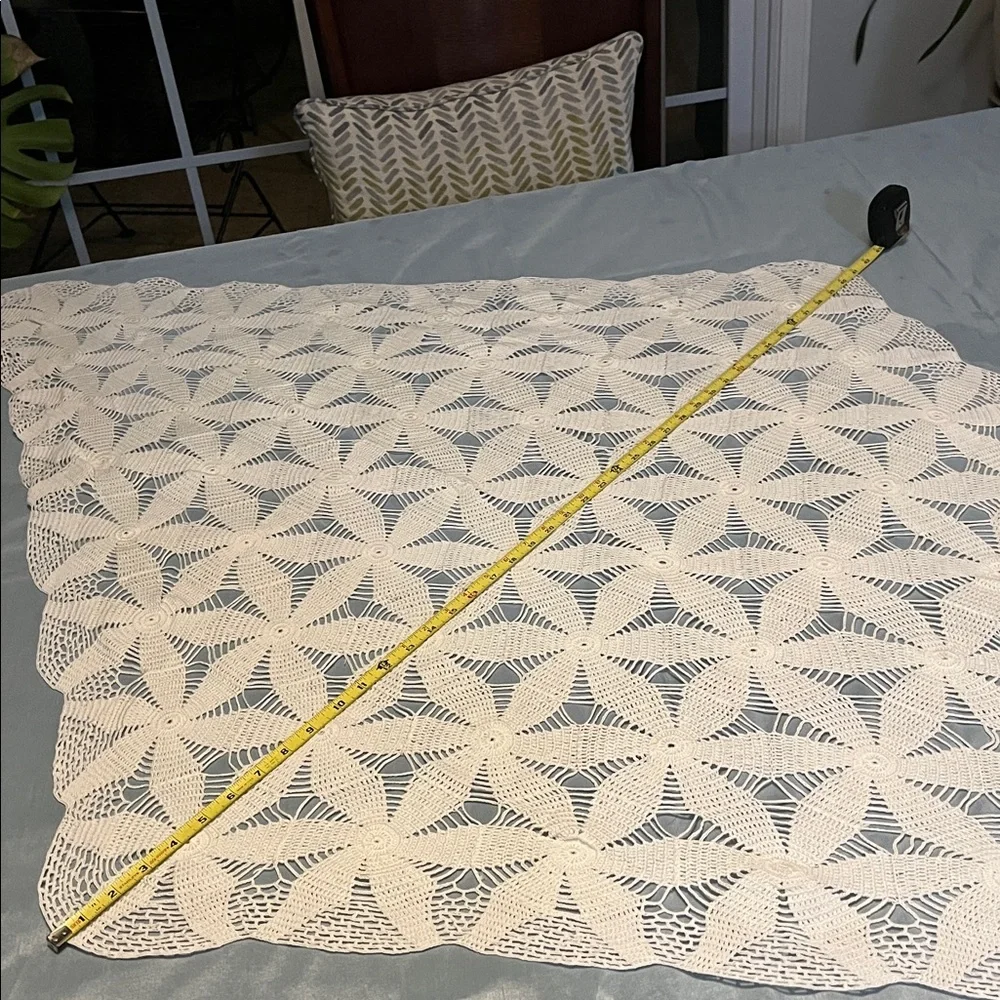 Vintage Hand-Crochet Lace Large Table Runner Hexagon Motifs